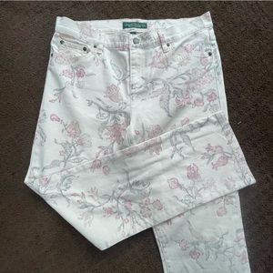 Lauren Jeans Co. Ralph Lauren Floral Wide Straight Ankle Denim Jeans